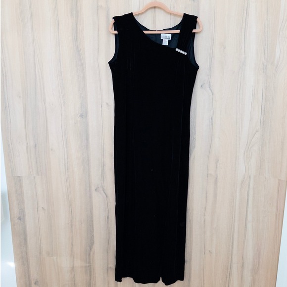 Robbie Bee Dresses & Skirts - VTG Robbie Bee Womens Velvet Maxi Dress Size 12 Black Formal Glam Old Money Chic